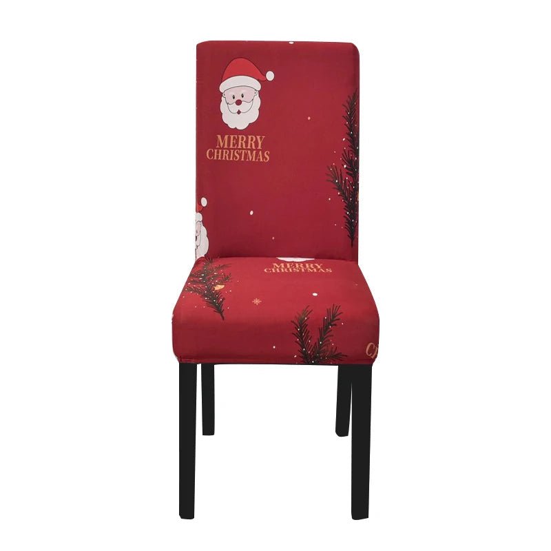 Chair Cover Maroon Santa Merry Christmas Design Anti Dirt Elastic Material Slipcovers