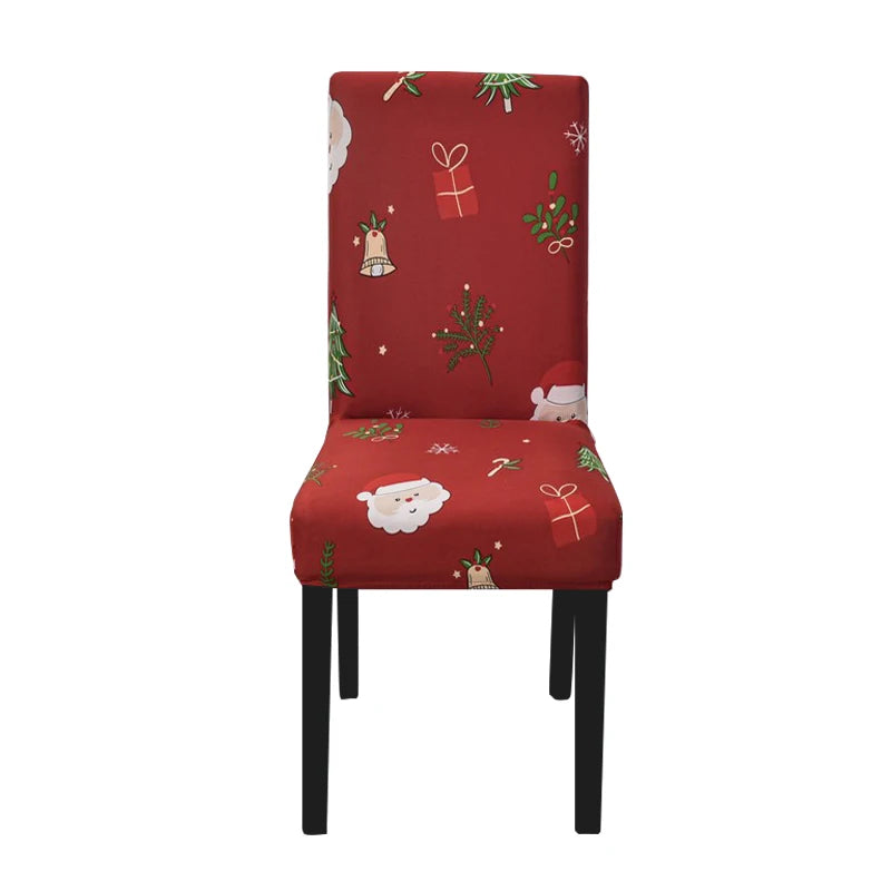 Chair Cover Maroon Santa Gift Tree Design Anti Dirt Elastic For Dining Room Slipcovers