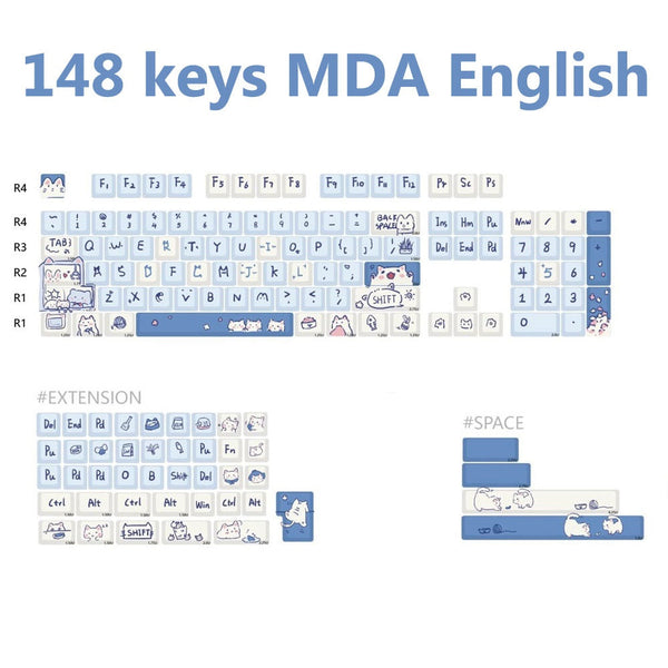 Keycap Keyboard Sky Blue 148 Keys Sublimation Fit Switch Touch Clicks For Keyboards Keyboards & Keypads
