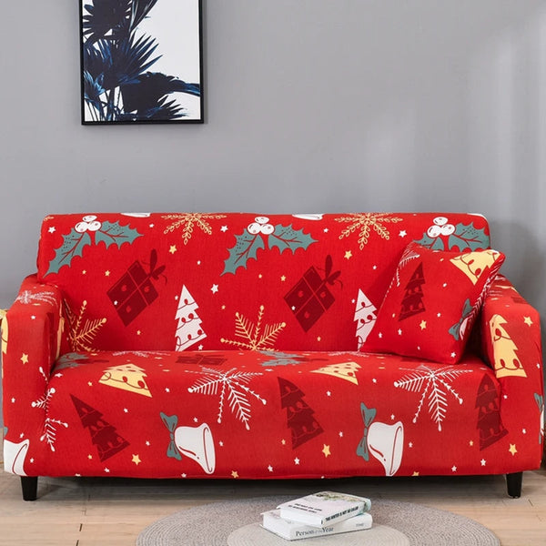 Sofa Cover Red Christmas Tree Gift Box Design Stretchable Non Slip Slipcover Slipcovers