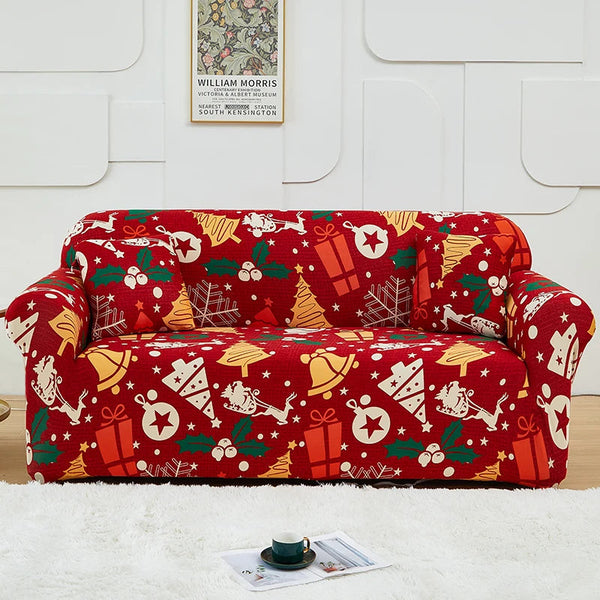 Sofa Cover Red Mix Christmas Print Design Stretchable Non Slip Slipcover Slipcovers