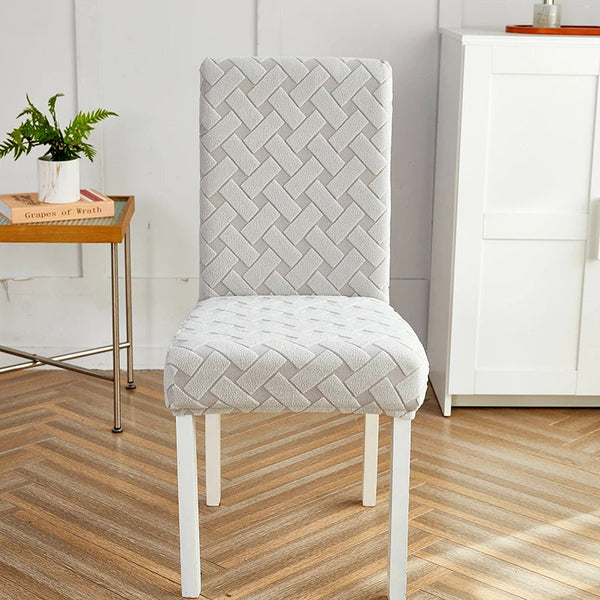 Chair Cover Light Grey Knitted Design Anti Dirt Elastic Material Dining Room Kitchen Chair Covers