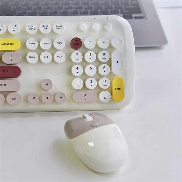 Bluetooth Keyboard Mouse Combo Set Retro Design Wireless Soft Touch Keys Keyboards & Keypads