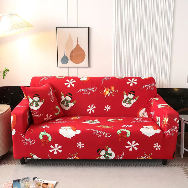 Sofa Cover Red Christmas Snowman Design Stretchable Non Slip Slipcover Furniture Slipcovers