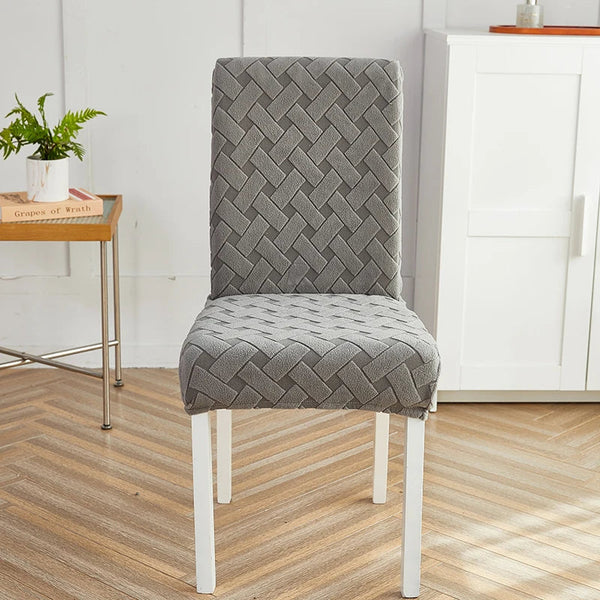 Dark Grey Knitted Chair Cover With Elastic Material For Dining Room Events Chair Covers
