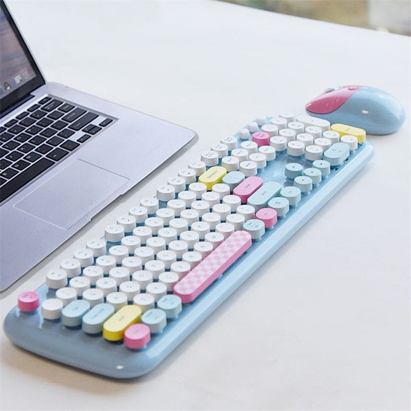 Bluetooth Keyboard Mouse Combo Set Wireless Retro Design For Computers Tablets Keyboards & Keypads