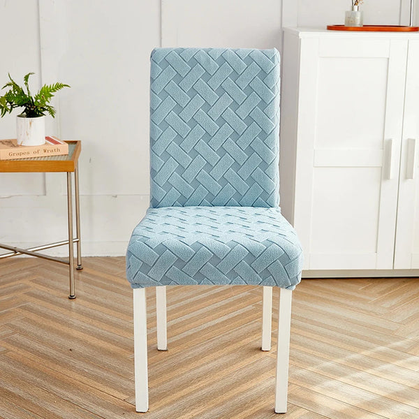 Chair Cover Light Blue Knitted Design Anti Dirt Elastic Material Dining Room Kitchen Chair Covers