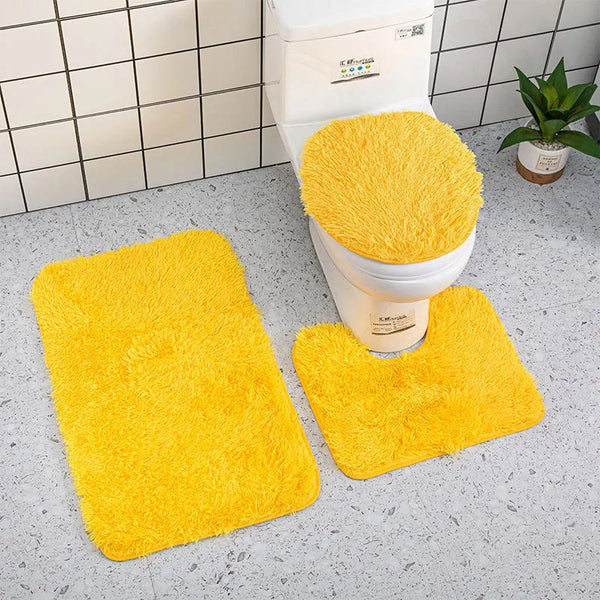 Bath Mat Set Yellow Bathroom Silk Tie Dye Non Slip Rug Toilet Lid Cover Bath Mats Rugs & Toilet Covers