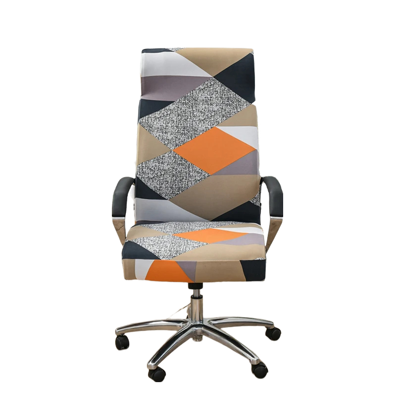 Office Chair Cover Pink Beige Geometric Large Non Slip Rotating Seat Case Universal Armrest Protector Chair Covers