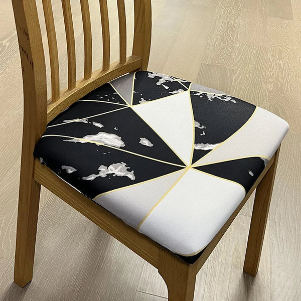 Chair Cover Black White With Gold Linear Pattern Print Stretch Seat Slipcovers