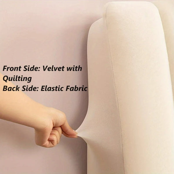 Khaki Short Plush Velvet Bed Headboard Cover Dust Protector 100X70cm Headboards & Footboards