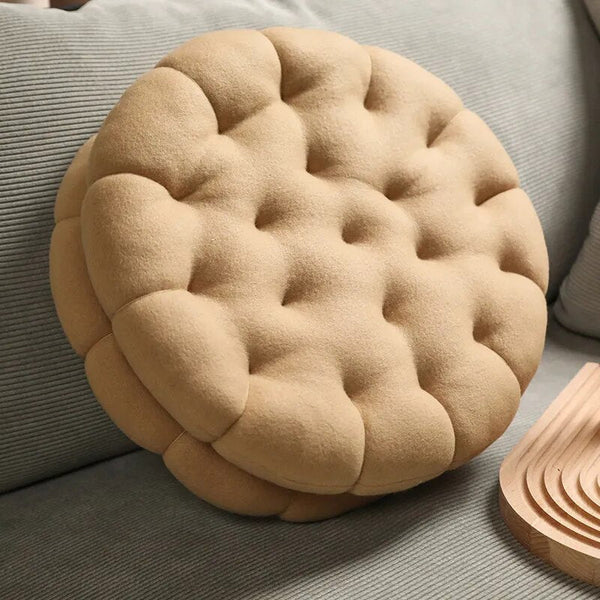 Plush Pillow Light Brown Round Double Biscuit Shape Stuffed Soft Cushion Cushions & Decorative Pillows
