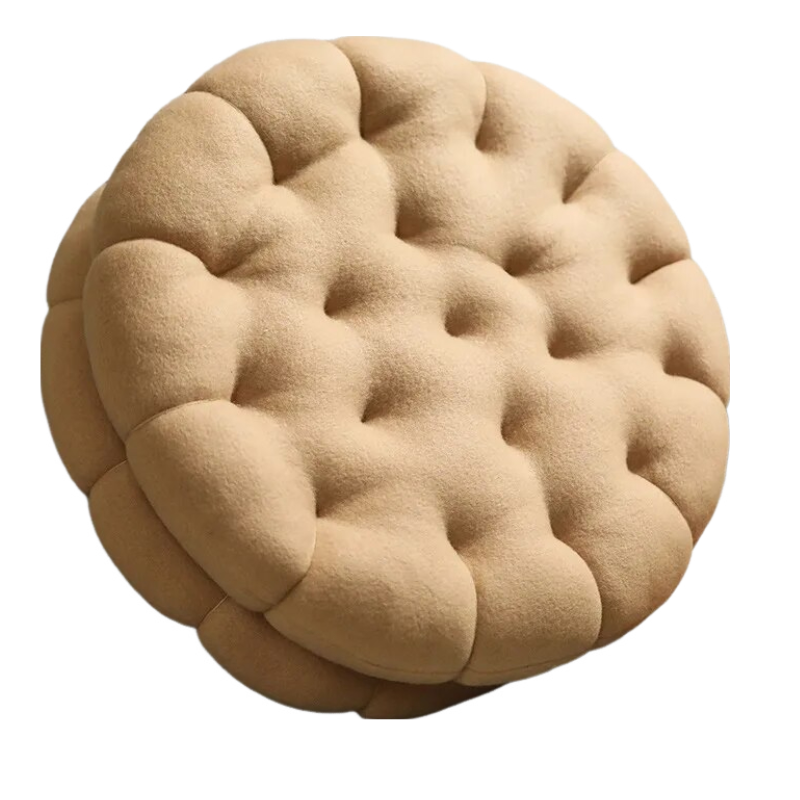 Plush Pillow Light Brown Round Double Biscuit Shape Stuffed Soft Cushion Cushions & Decorative Pillows