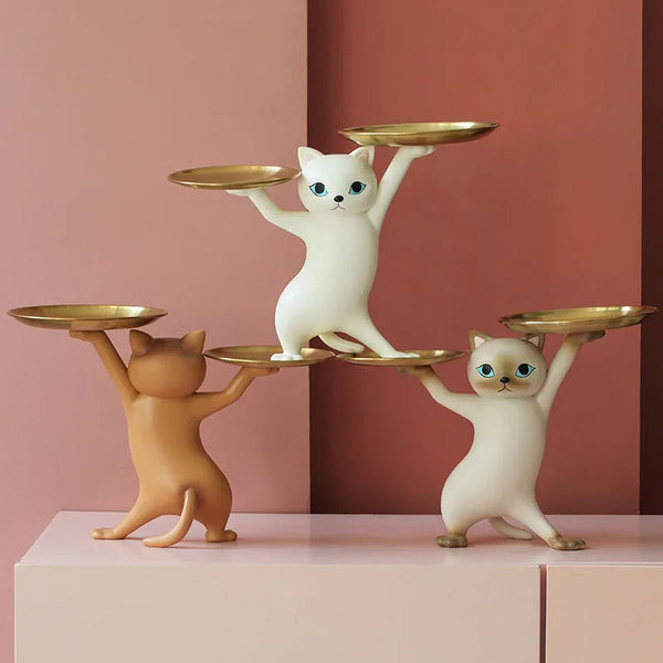 Home Figurine White Cat Tray Figurines For Interior Entrance Key Desktop Storage Sculptures & Figurines