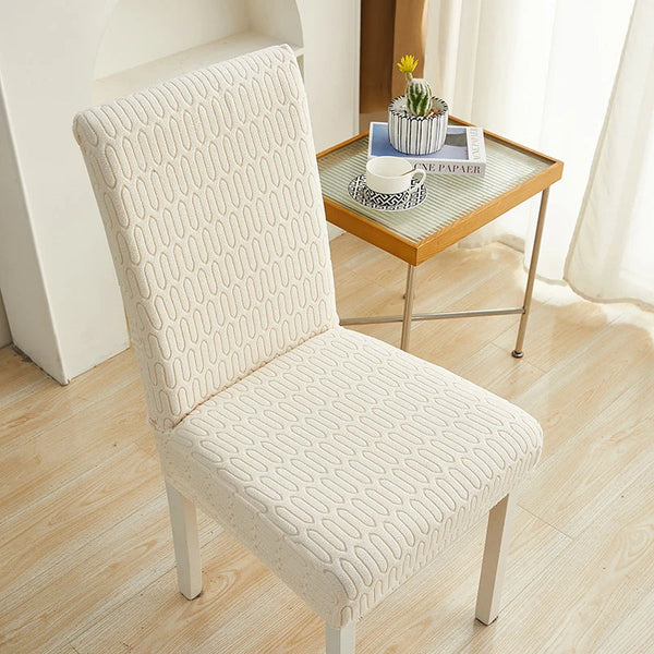 Chair Cover Beige Wavey Lines Design Elastic Material For Dining Room Kitchen Slipcovers