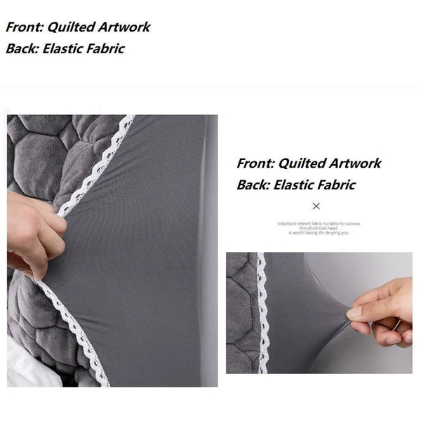 Dark Gray Cube Pattern Quilted Velvet Bed Headboard Cover 130X70cm Headboards & Footboards