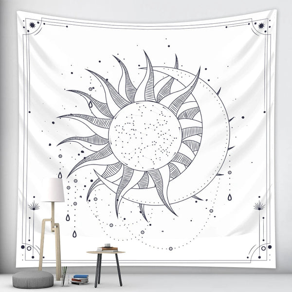Tapestry White Sun Moon Dance 150X130cm Psychedelic Scene Art Hippie Bohemian Decorative Sheet Tapestries