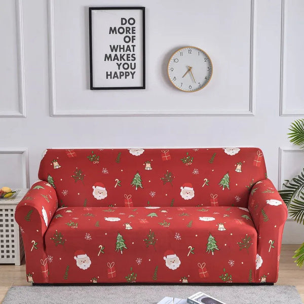 Sofa Cover Red Christmas Tree Santa Claus Design Stretchable Non Slip Slipcover Slipcovers