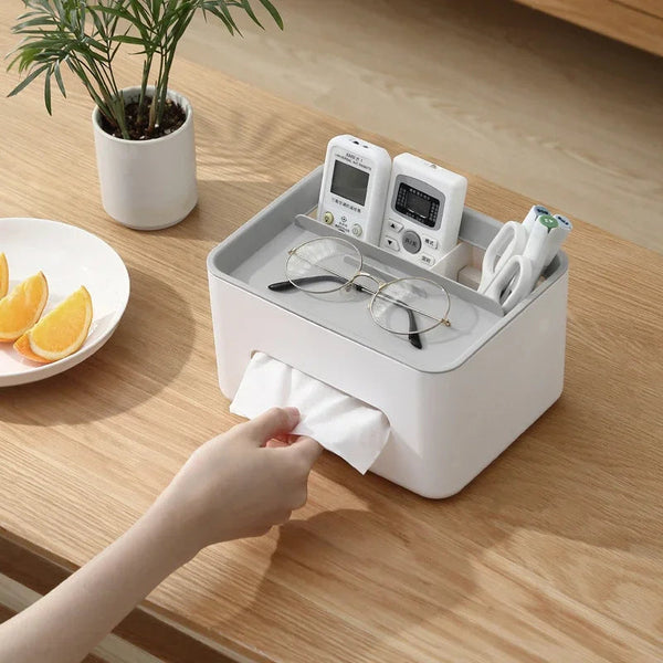 Storage Box Grey Cover Multifunctional Desktop Organizer Tissue Paper Towel Pencil Holder Storage Boxes