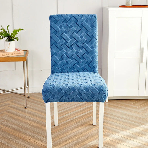 Chair Cover Blue Knitted Design Anti Dirt Elastic Material For Dining Room Kitchen Chair Covers