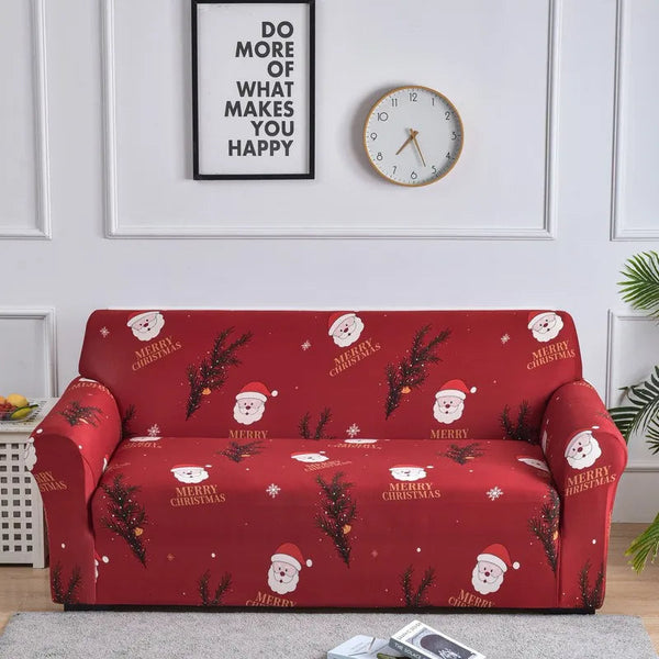Sofa Cover Maroon Christmas Santa Claus Design Stretchable Non Slip Slipcover Slipcovers