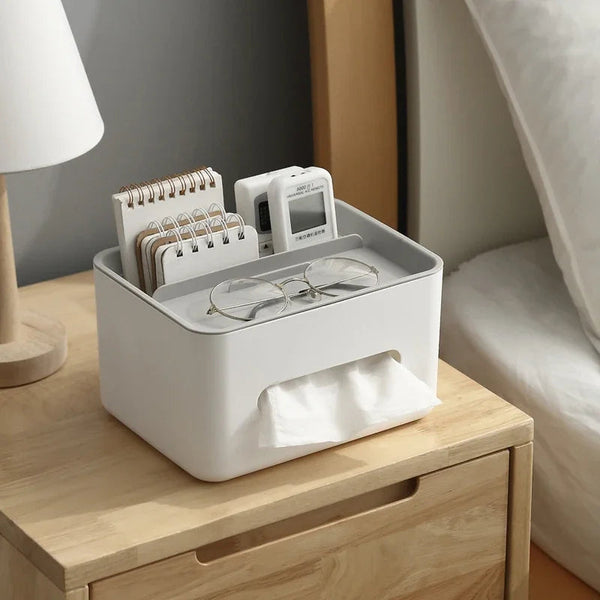 Storage Box Grey Cover Multifunctional Desktop Organizer Tissue Paper Towel Pencil Holder Storage Boxes