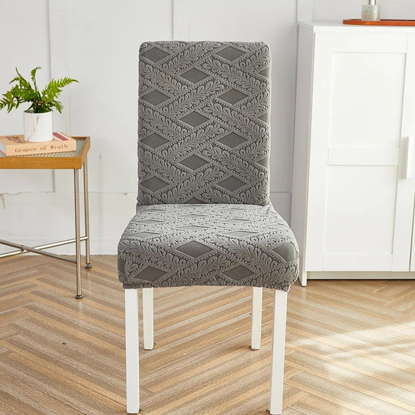 Chair Cover Dark Grey Knitted Veins Design Anti Dirt Elastic Material Dining Room Chair Covers