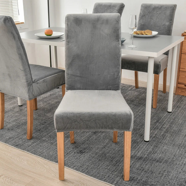 Grey Velvet Plush Stretch Chair Slipcover Elastic Spandex For Dining Room Kitchen Slipcovers