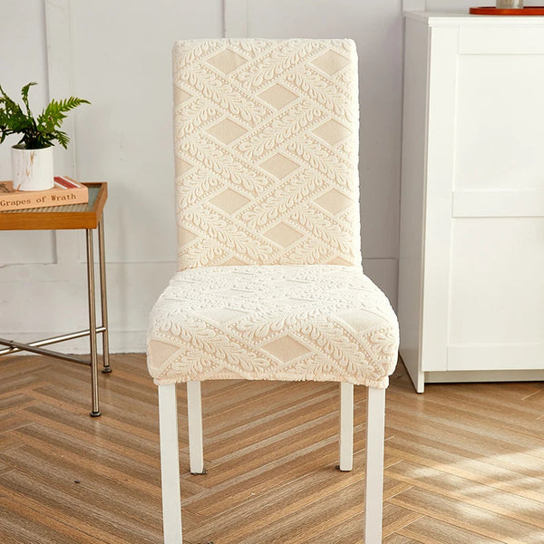 Beige Knitted Veins Design Chair Cover With Elastic Material For Dining Room Chair Covers