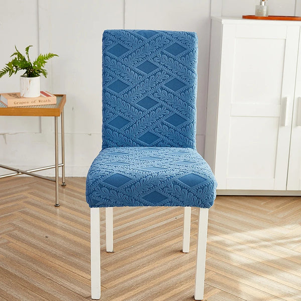 Chair Cover Blue Knitted Veins Design Anti Dirt Elastic Material Dining Room Kitchen Chair Covers