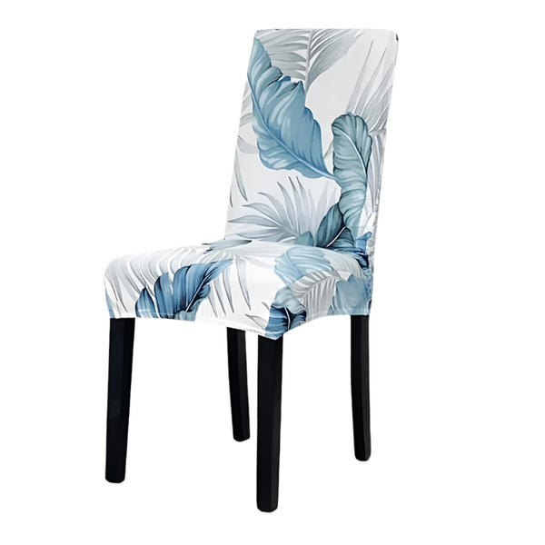 Chair Cover Sky Blue Leaf Design Anti Dirt Elastic Material For Slipcovers