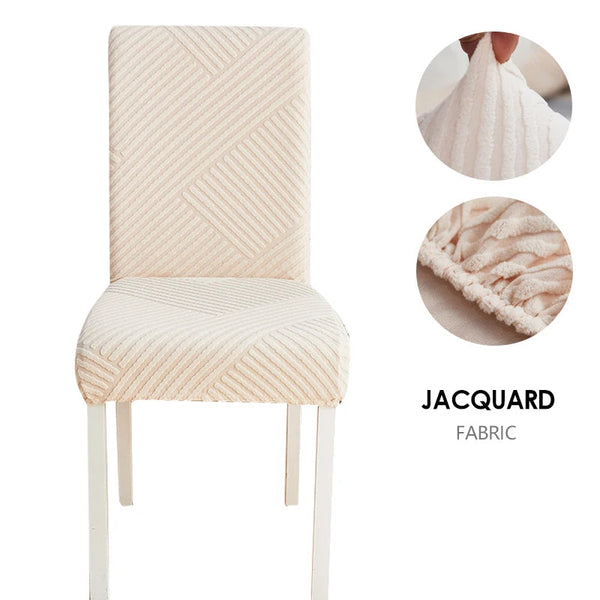 Beige Knitted Lines Chair Cover Anti Dirt Elastic Material For Dining Room Kitchen Slipcovers