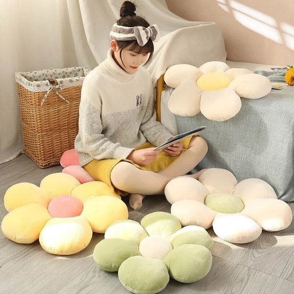 Plush Pillow White Yellow Flower Shape Stuffed Soft Cushion For Decor Cushions & Decorative Pillows
