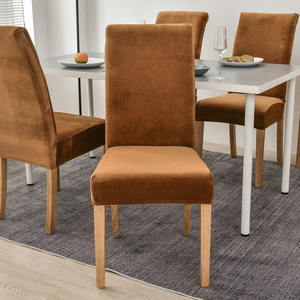 Camel Velvet Plush Stretch Slipcover Elastic Spandex Chair Cover For Dining Room Kitchen Wedding Banquet Hotel Slipcovers