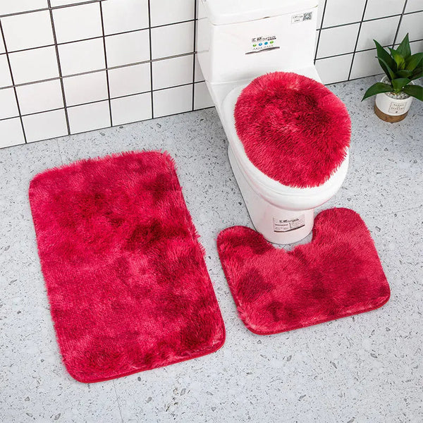 Bath Mat Set Wine Red Silk Tie Dye Non Slip Rug Toilet Lid Cover Bathroom Accessories Bath Mats Rugs & Toilet Covers