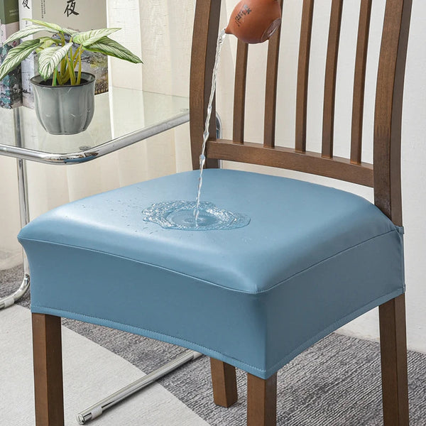Chair Cover Lake Blue Pu Leather Seat Slipcover For Kitchen Hotel Banquet Dining Slipcovers