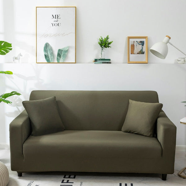 1 Seater Sofa Cover Plain Army Green Style Protection For Living Room Chair Slipcovers