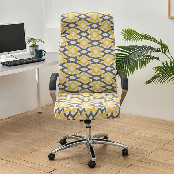 Office Chair Cover Light Yellow Pattern Large Non Slip Rotating Seat Case Universal Armrest Protector Chair Covers