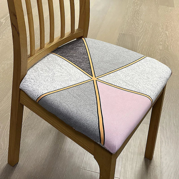 Chair Cover Grey Pink Gold Linear Pattern Stretch Seat For Dining Kitchen Slipcovers