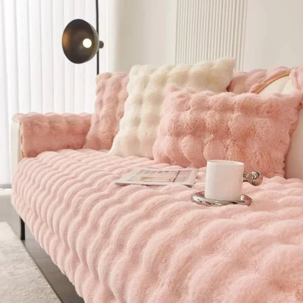 Sofa Towel Super Soft Rabbit Plush Pink Thicken Bubble Velvet Sectional Cover Slipcovers