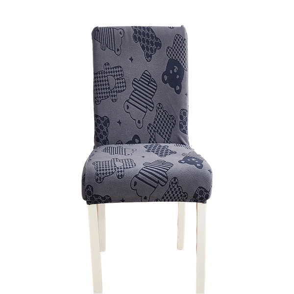 Chair Cover Dark Grey Bear Design Anti Dirt Elastic Material For Dining Room Kitchen Slipcovers