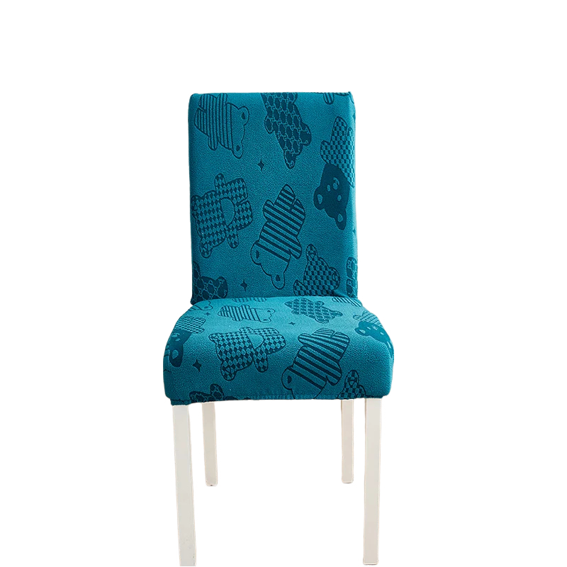 Chair Cover Dark Blue Bear Design Anti Dirt Elastic Material For Dining Room Kitchen Slipcovers