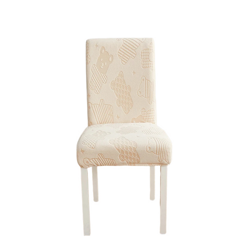 Chair Cover Beige Bear Design Anti Dirt Elastic Material Dining Room Kitchen Slipcovers
