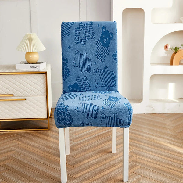 Chair Cover Blue Bear Design Anti Dirt Elastic Material For Dining Room Kitchen Slipcovers