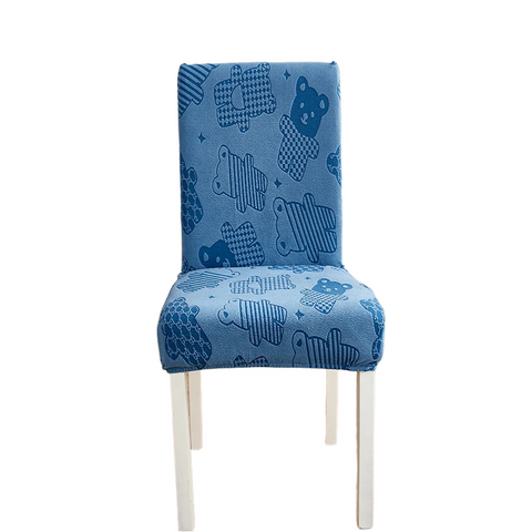 Chair Cover Blue Bear Design Anti Dirt Elastic Material For Dining Room Kitchen Slipcovers