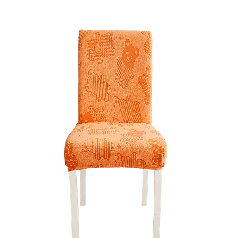 Chair Cover Orange Bear Design Anti Dirt Elastic Material Dining Room Kitchen Slipcovers
