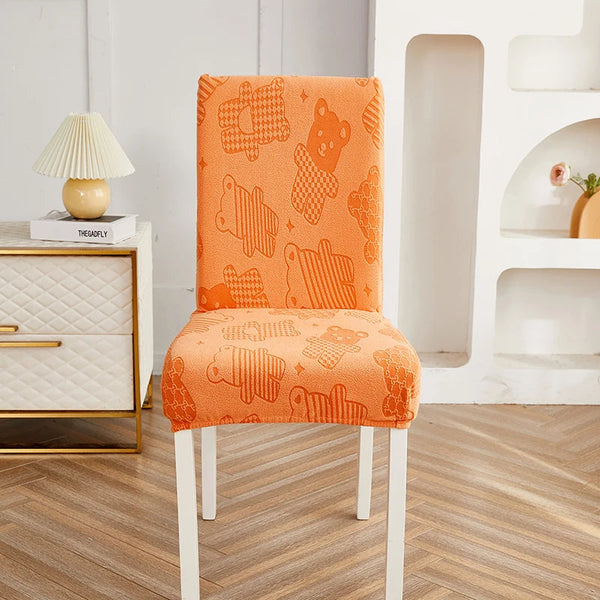 Chair Cover Orange Bear Design Anti Dirt Elastic Material Dining Room Kitchen Slipcovers