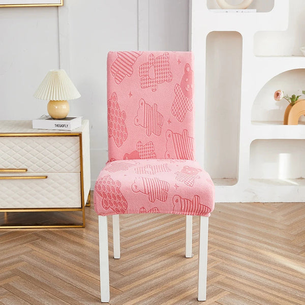 Chair Cover Pink Bear Design Anti Dirt Elastic Material For Dining Room Kitchen Slipcovers