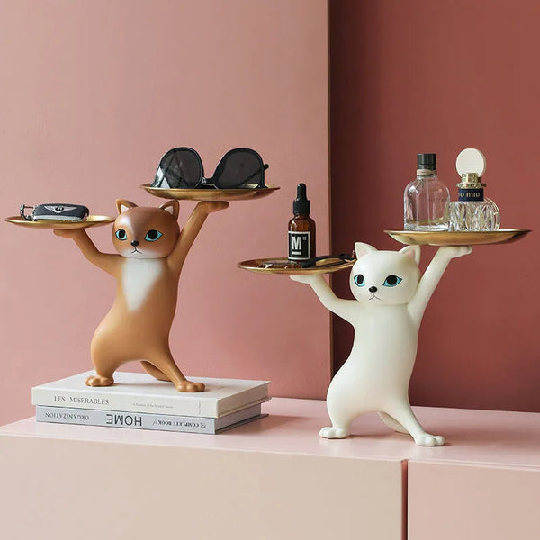 Home Figurine White Cat Tray Figurines For Interior Entrance Key Desktop Storage Sculptures & Figurines