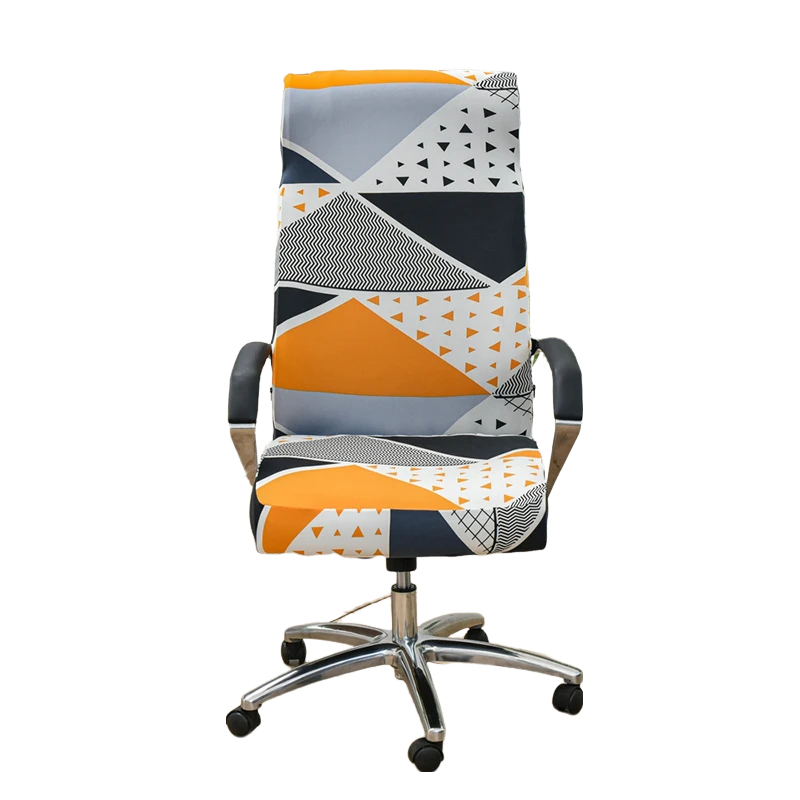 Office Chair Cover Orange White Geometric Medium Non Slip Rotating Seat Case Universal Armrest Protector Chair Covers